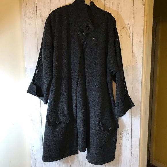 Soft Surroundings Sweaters - Soft Surroundings 100% Merino Wool Duster Cardigan Gray Sequin Sleeve